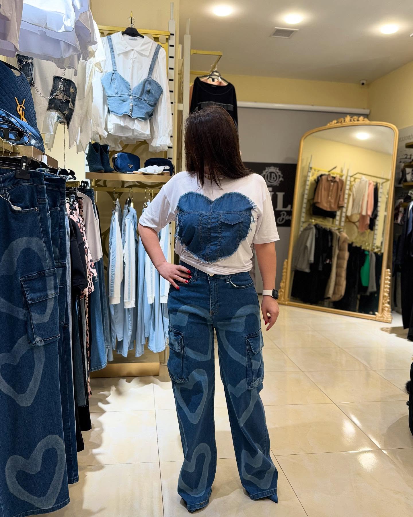 Casual versatile fashion ladies T-shirt jeans set