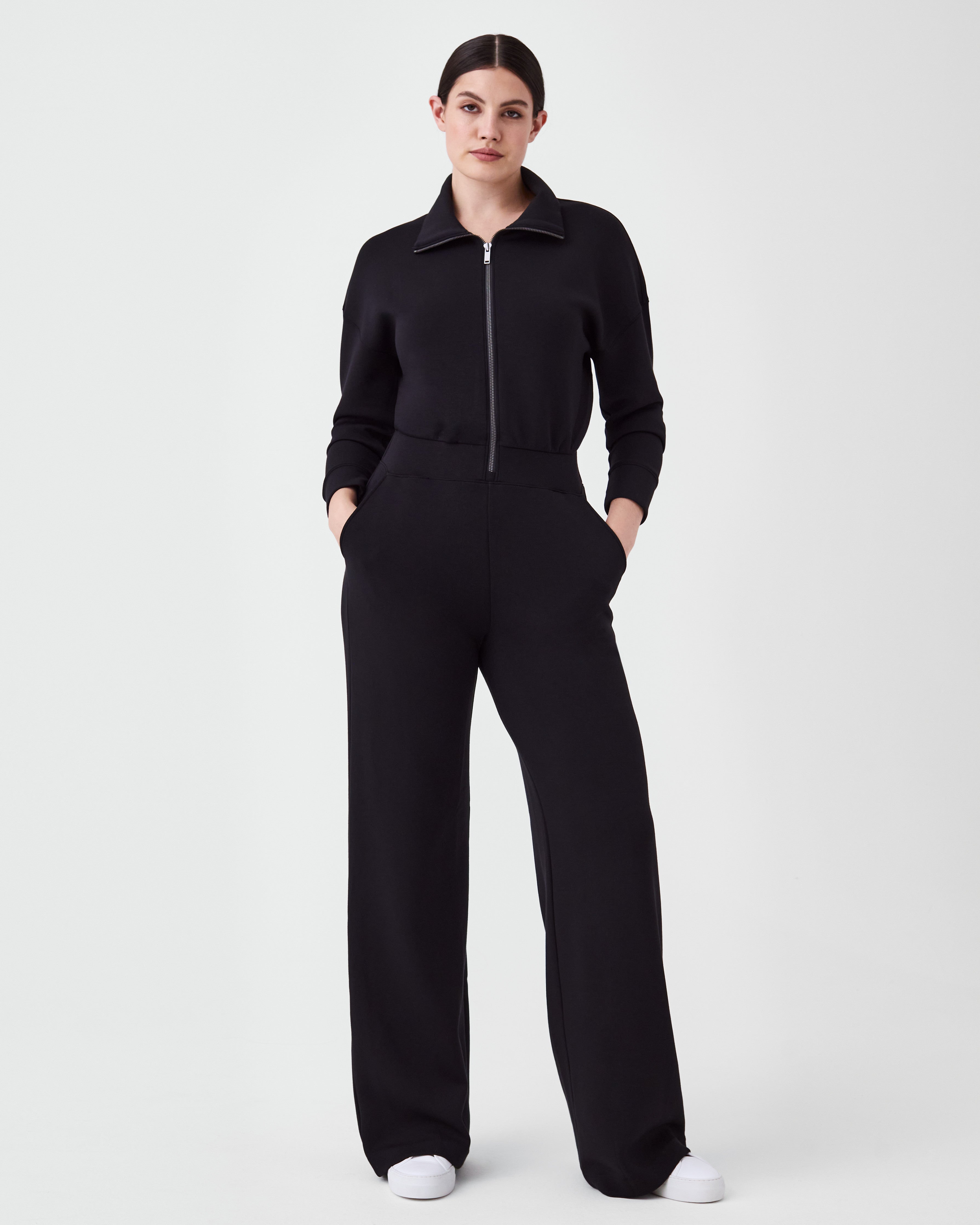 Solid Color Half Zip Jumpsuit