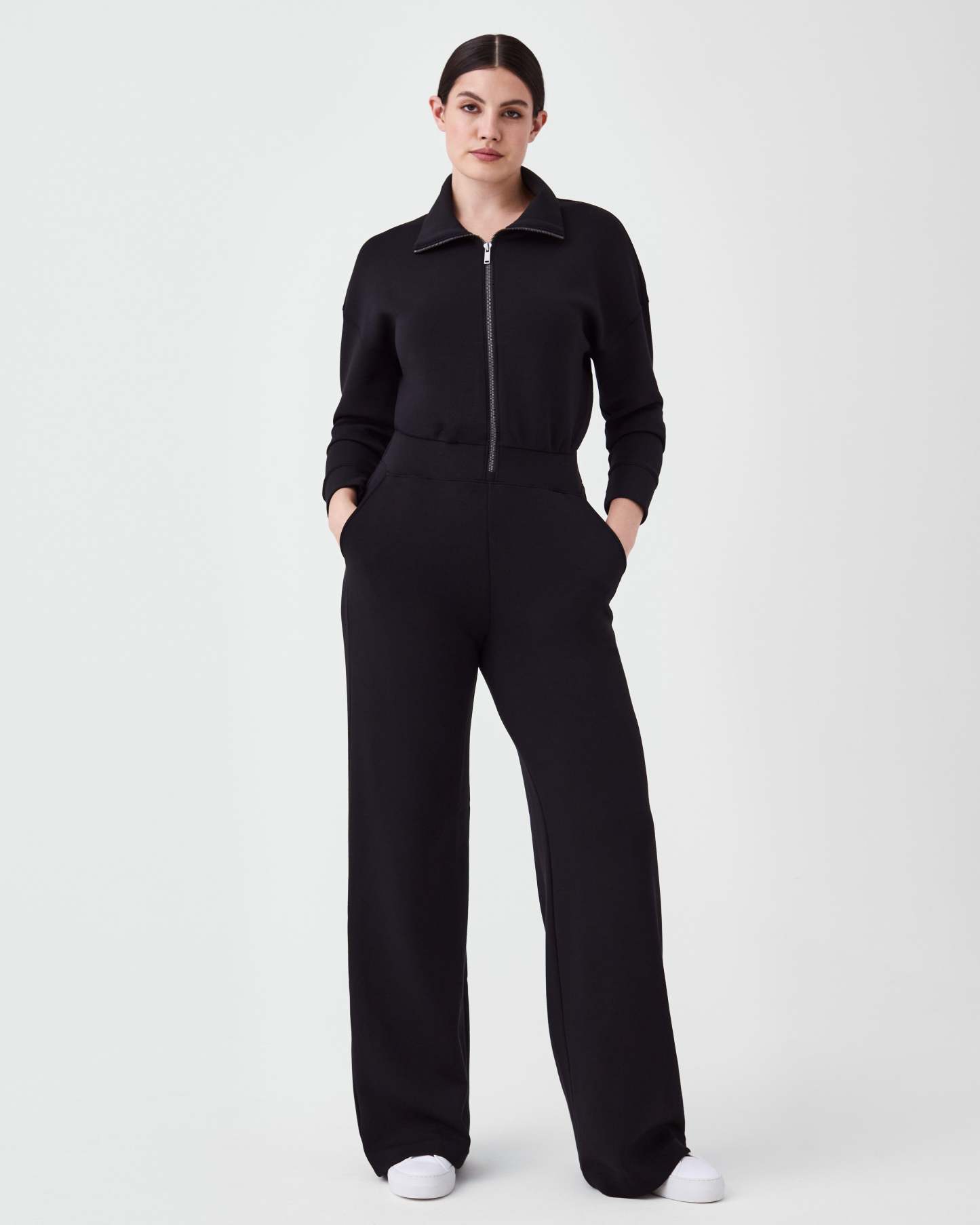 Solid Color Half Zip Jumpsuit