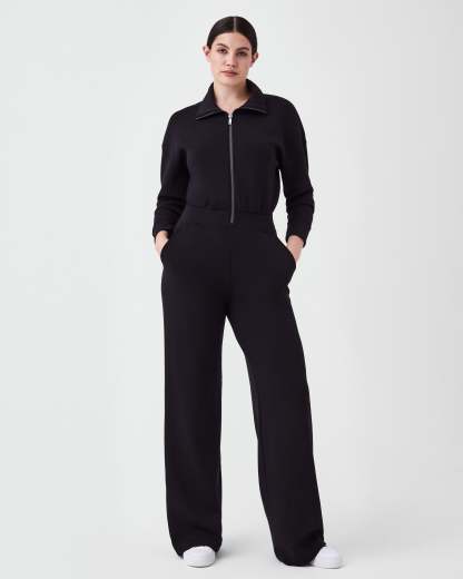 Solid Color Half Zip Jumpsuit