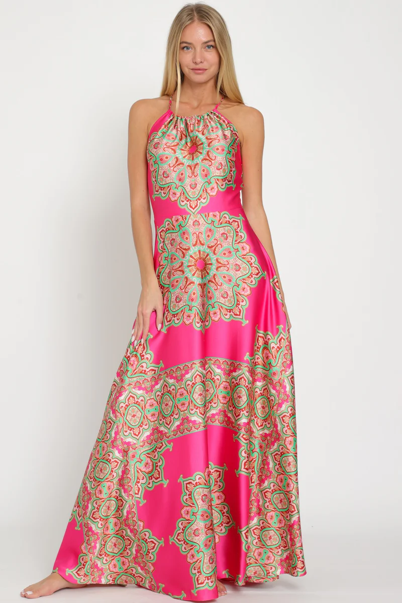 Linen-blend Printed Maxi Dress