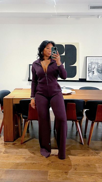 Solid Color Half Zip Jumpsuit