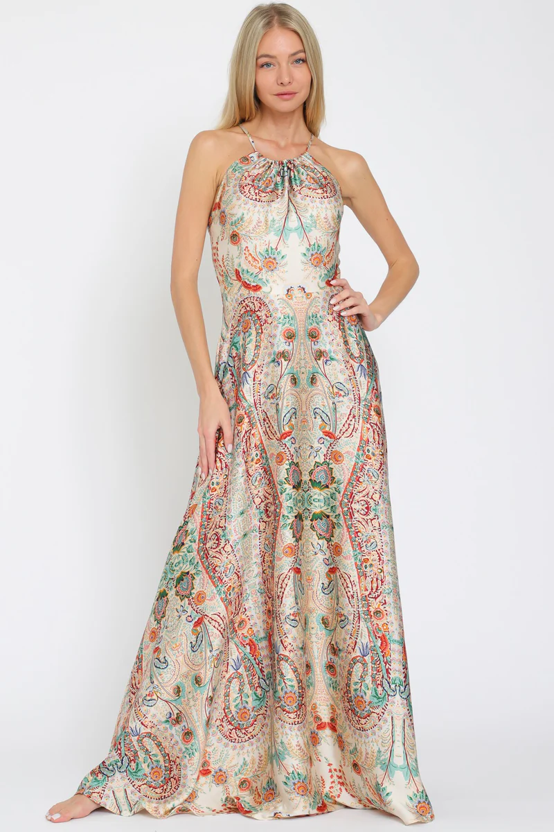 Linen-blend Printed Maxi Dress