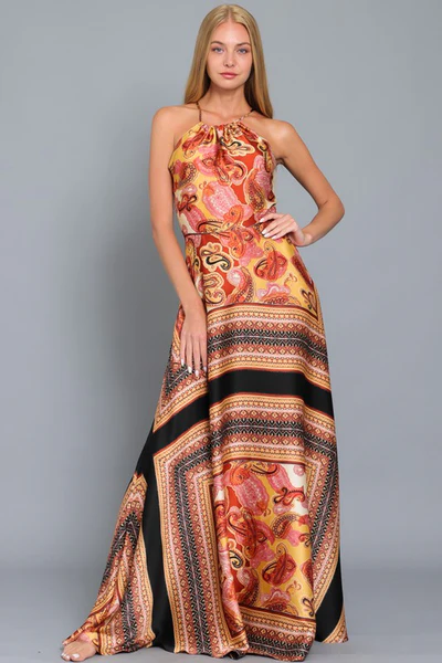 Linen-blend Printed Maxi Dress