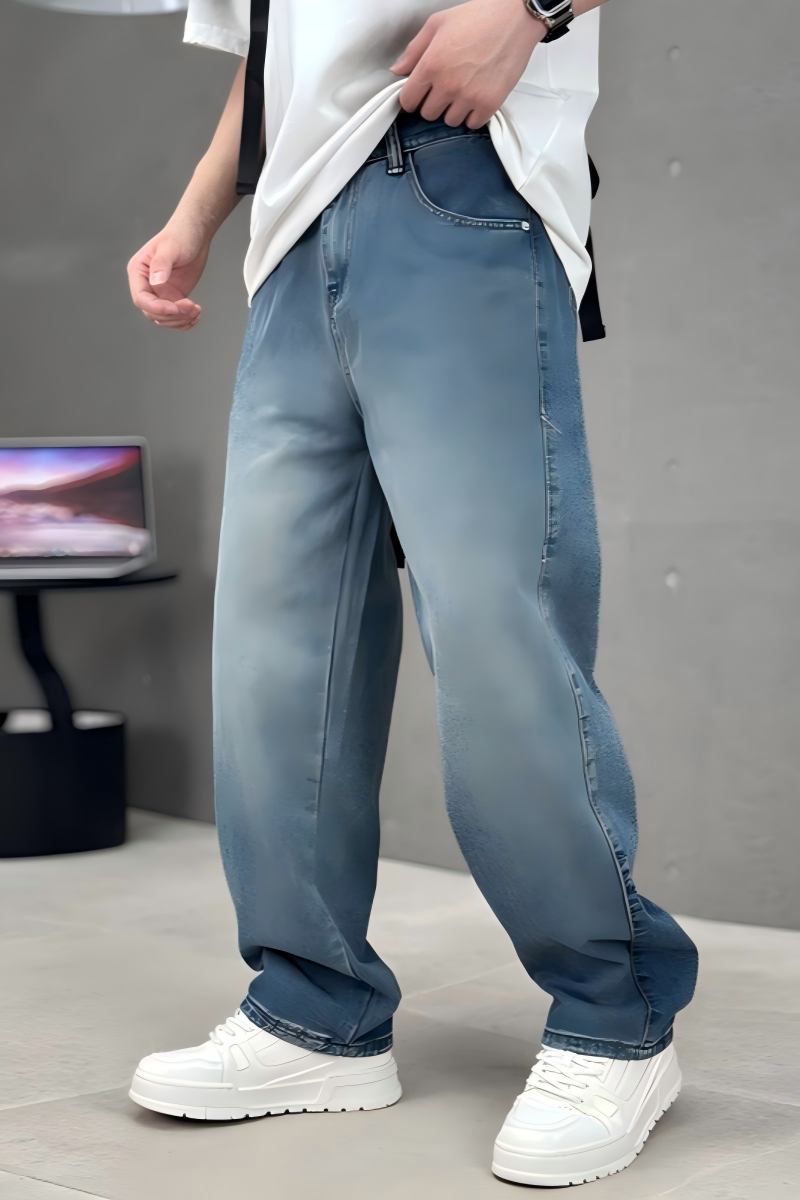 Men’s Plus Size Retro Loose Straight Denim Pants