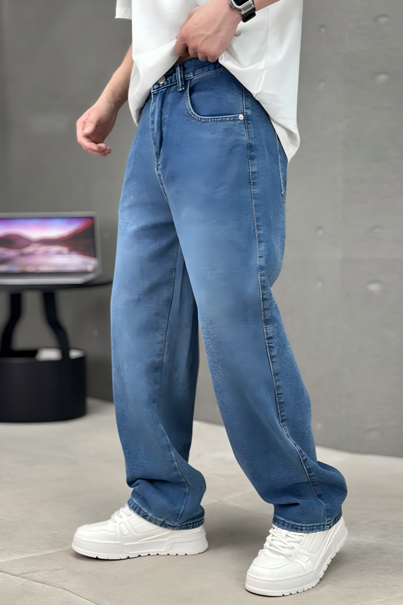 Men’s Plus Size Retro Loose Straight Denim Pants
