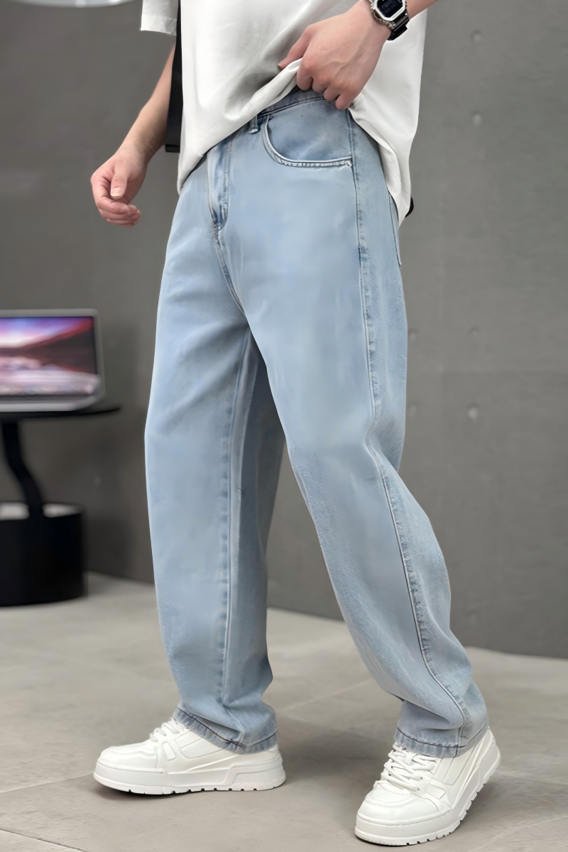 Men’s Plus Size Retro Loose Straight Denim Pants
