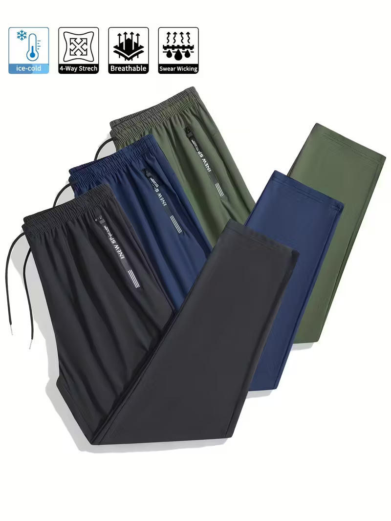 Men's Ice Silk Breathable Plus Size Casual Pants - Straight / Cuffed