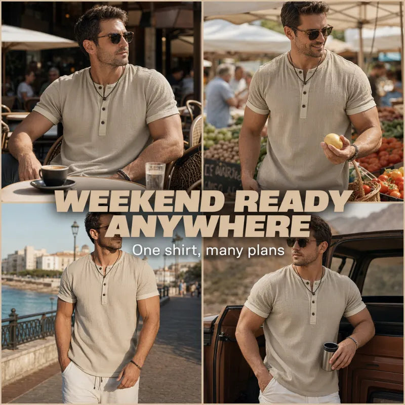 ⌛ Special Offer – Men's Breathable Short Sleeve Henley Shirt