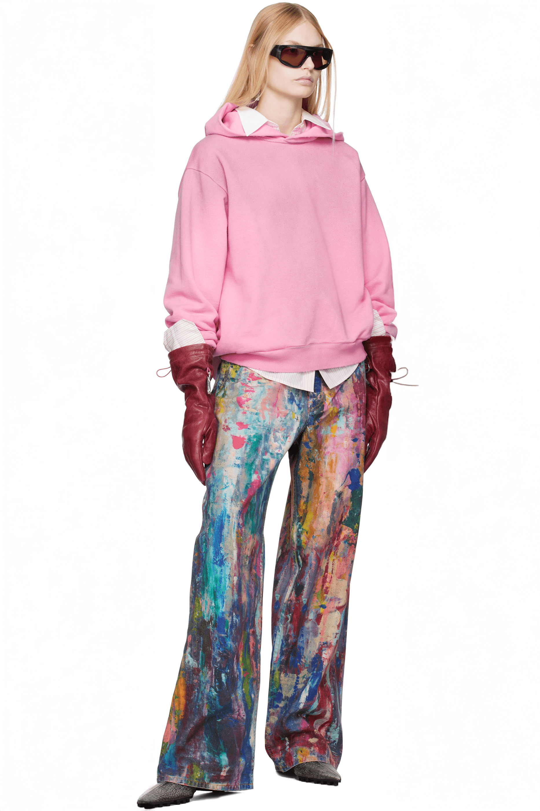Unisex Colorblock Denim - Oil Painting Effect Relaxed Fit Pants