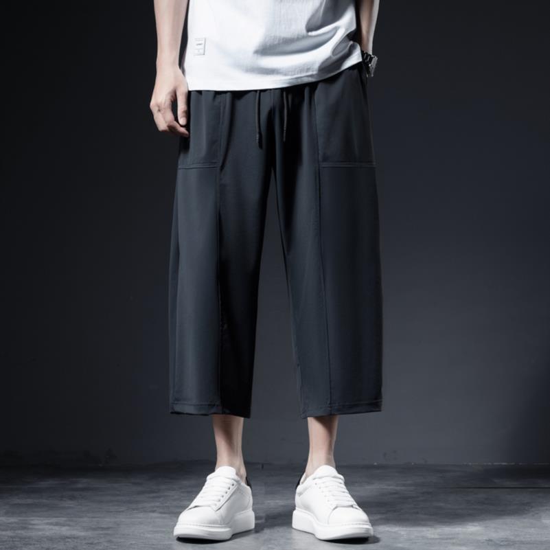 🔥 Plus Size Men's Ice-Silk Cropped Pants 👖 | Loose & Stretchy Fit✨