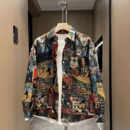 2026 Spring Floral Jacquard Cardigan – Loose Lapel Streetwear Casual Coat