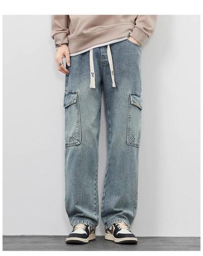 [Copy]Men's Regular Fit Patched Drawstring Waist Jeans