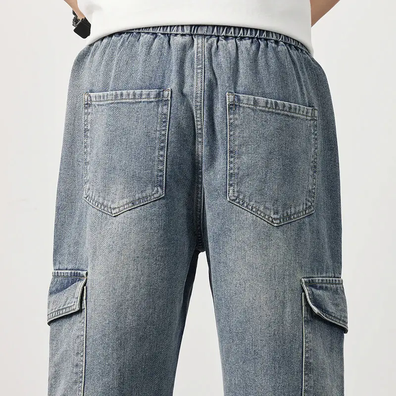 [Copy]Men's Regular Fit Patched Drawstring Waist Jeans