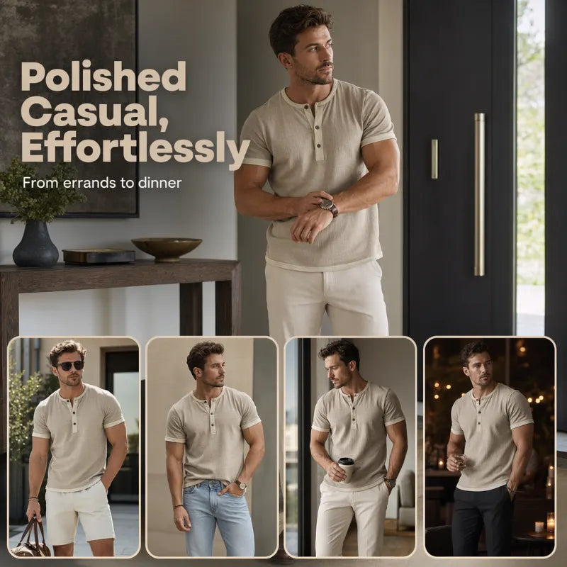 ⌛ Special Offer – Men's Breathable Short Sleeve Henley Shirt