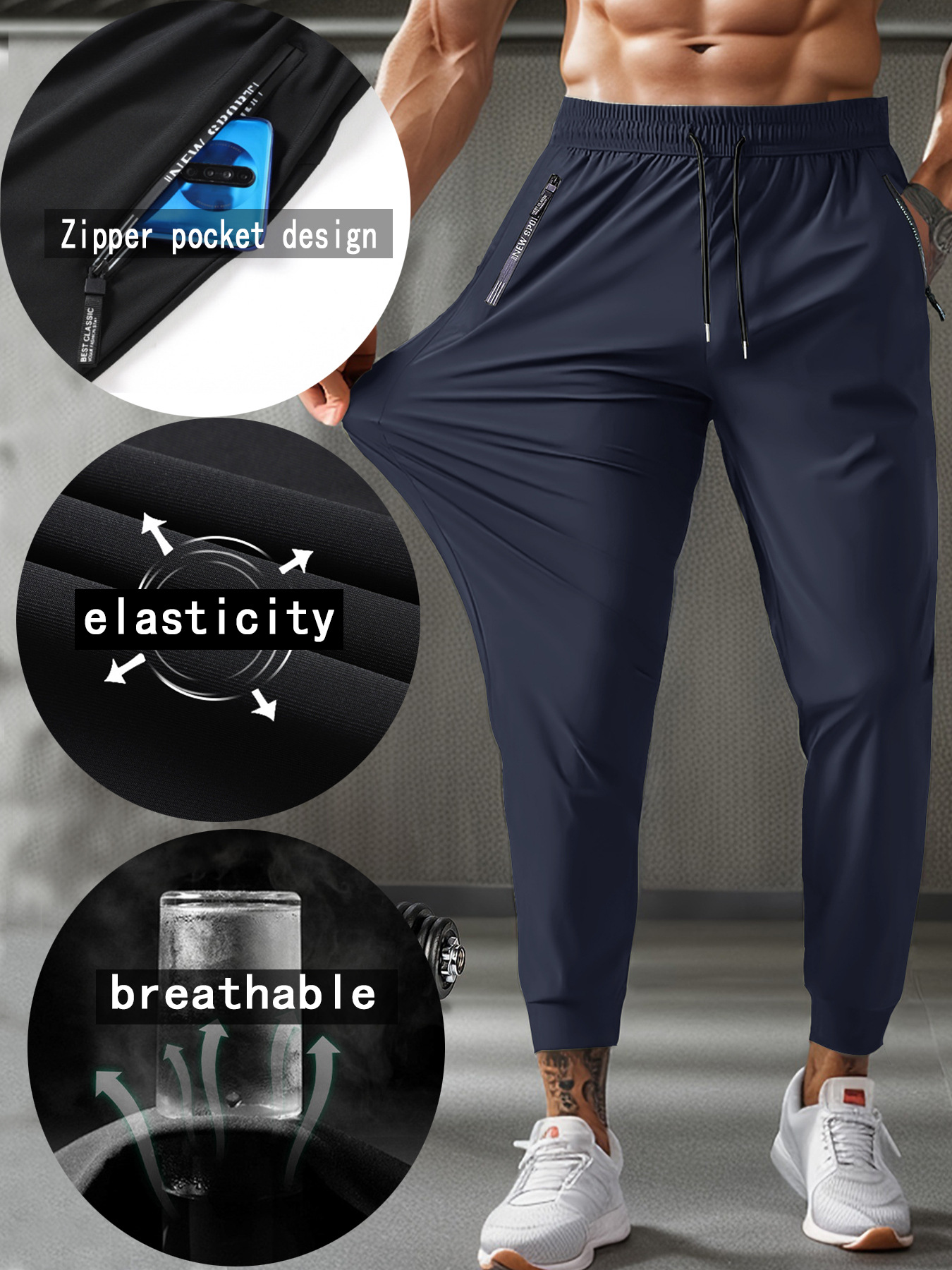 Men's Ice Silk Breathable Plus Size Casual Pants - Straight / Cuffed