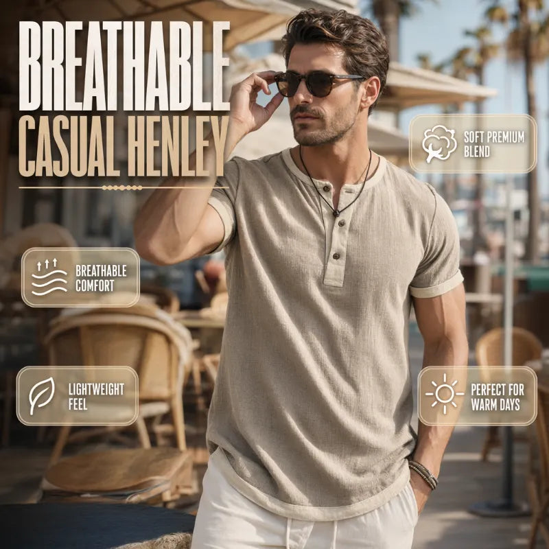 ⌛ Special Offer – Men's Breathable Short Sleeve Henley Shirt