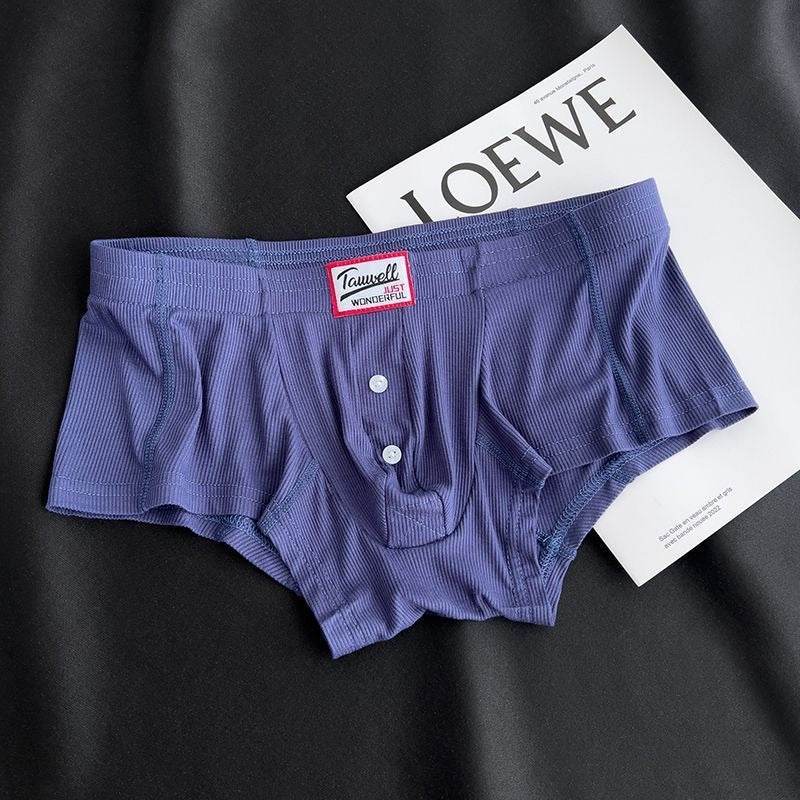 Men's Ribbed Boxer Briefs - Breathable Cotton Solid Color Underwear Set