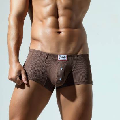 Men's Ribbed Boxer Briefs - Breathable Cotton Solid Color Underwear Set