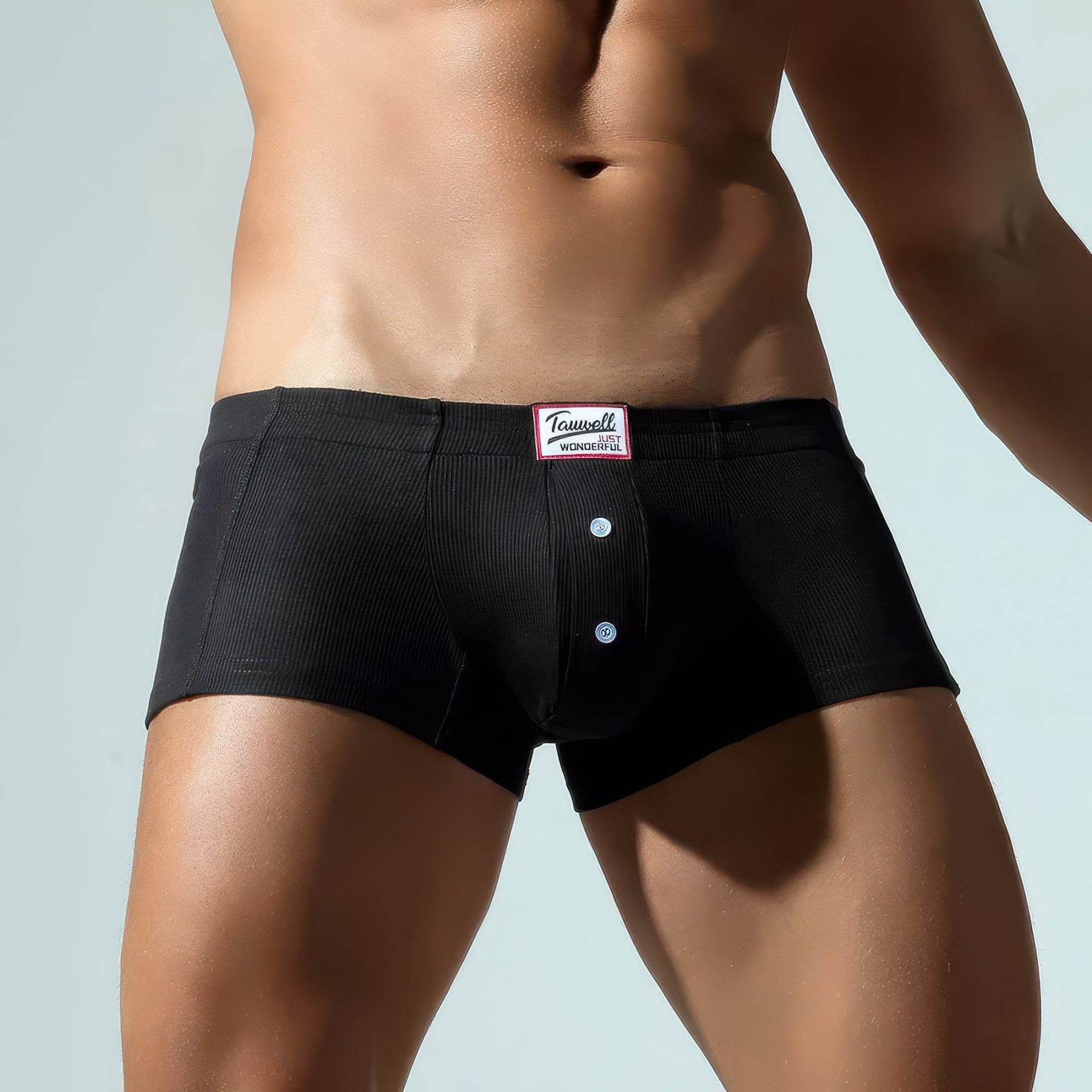 Men's Ribbed Boxer Briefs - Breathable Cotton Solid Color Underwear Set