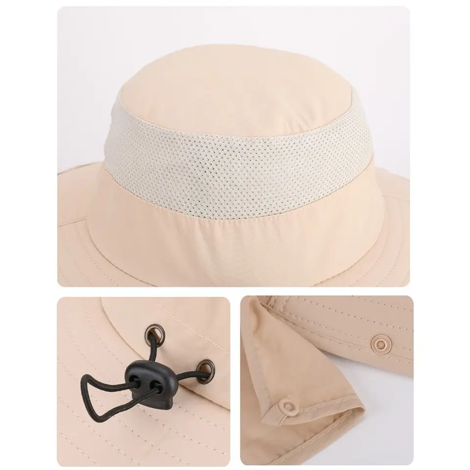 New Wide Brim Solar Fan Hat Quick Dry UPF50+ Men Sun Hat USB Charging Waterproof Bucket Hat Summer
