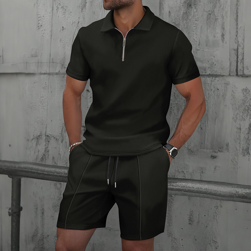 Men’s Waffle Knit T-Shirt & Shorts Sports Casual Set