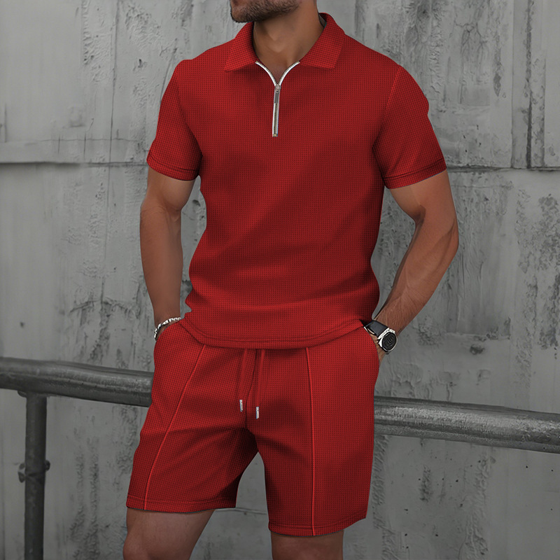 Men’s Waffle Knit T-Shirt & Shorts Sports Casual Set