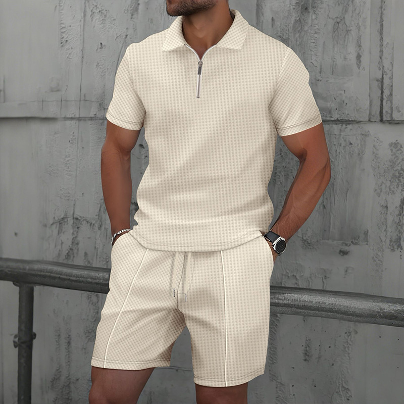 Men’s Waffle Knit T-Shirt & Shorts Sports Casual Set