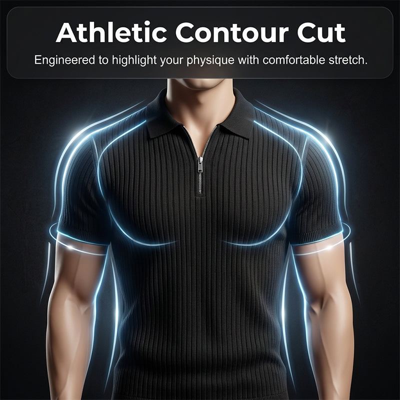 Men's Short Sleeve Ribbed Knit Zip-Up Shirt