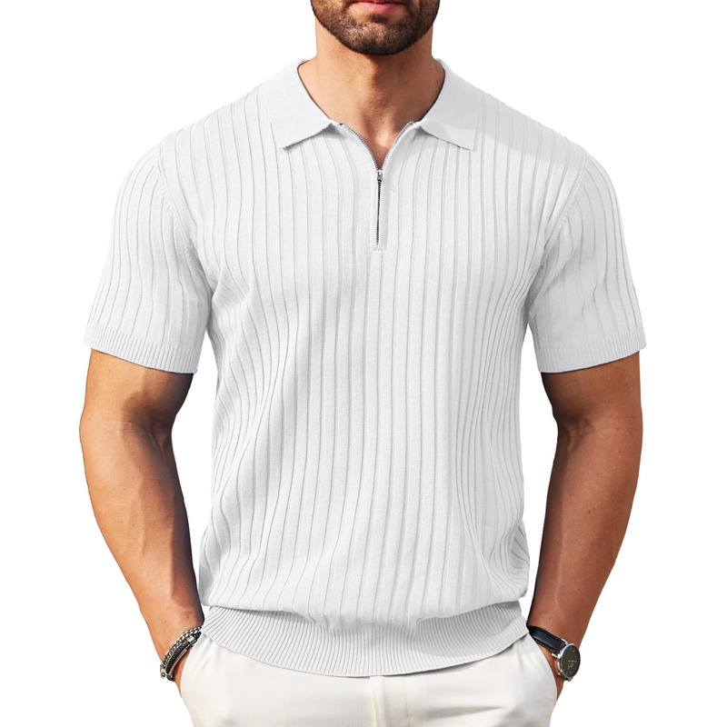 Men's Short Sleeve Ribbed Knit Zip-Up Shirt