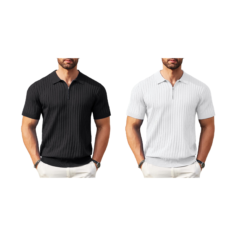 Men's Short Sleeve Ribbed Knit Zip-Up Shirt