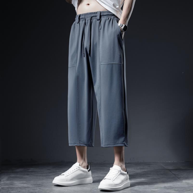 🔥 Plus Size Men's Ice-Silk Cropped Pants 👖 | Loose & Stretchy Fit✨
