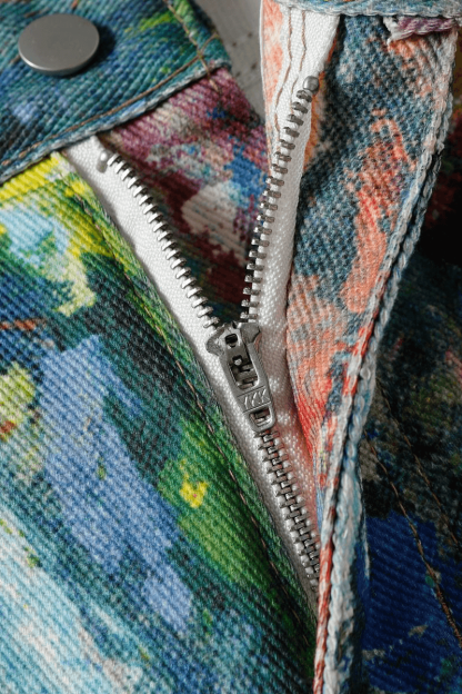 Unisex Colorblock Denim - Oil Painting Effect Relaxed Fit Pants