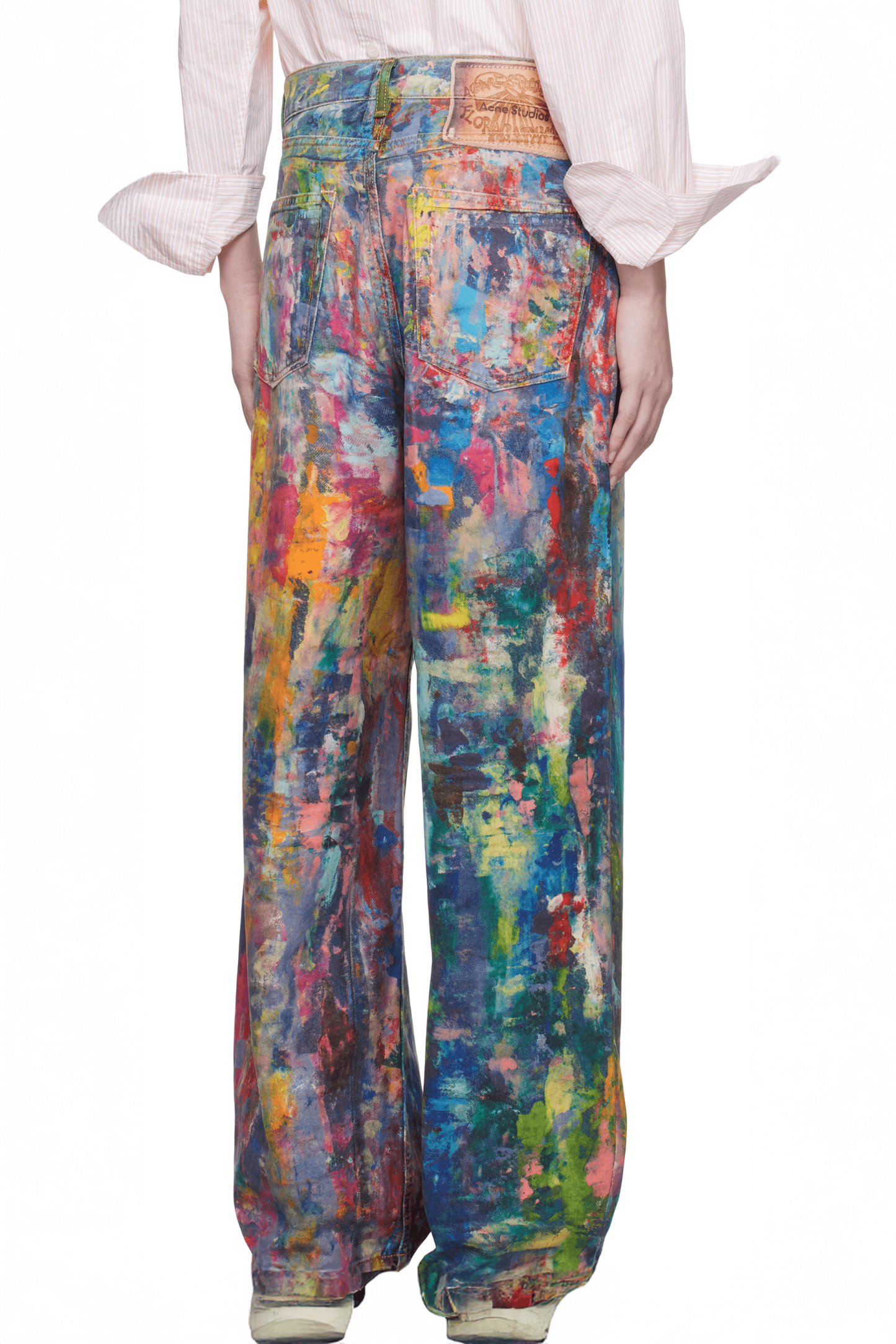 Unisex Colorblock Denim - Oil Painting Effect Relaxed Fit Pants