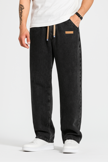 Men's Regular Fit Patched Drawstring Waist Jeans