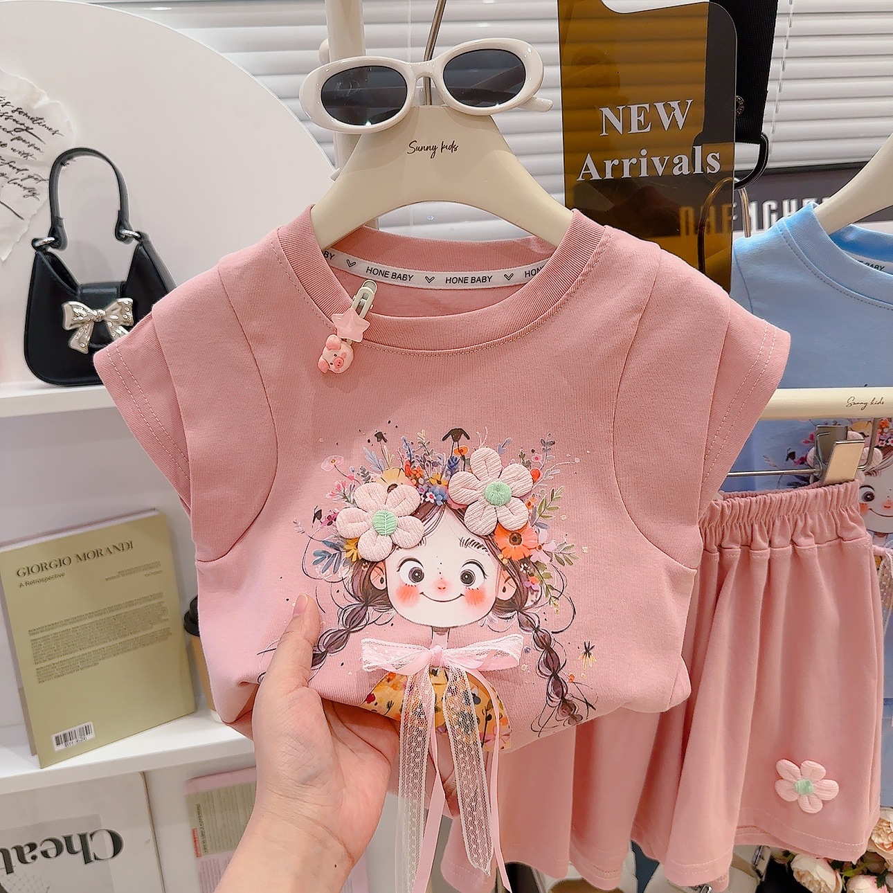 Girls’ Korean Cartoon 2‑Piece Shorts Set