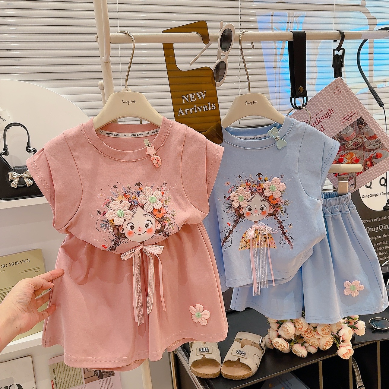 Girls’ Korean Cartoon 2‑Piece Shorts Set