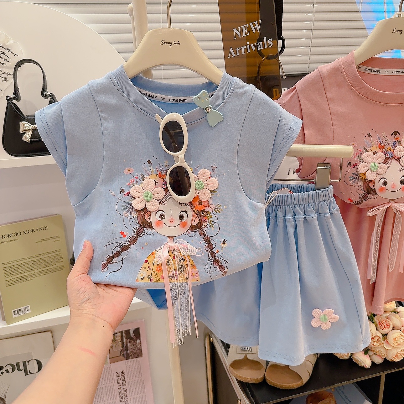 Girls’ Korean Cartoon 2‑Piece Shorts Set