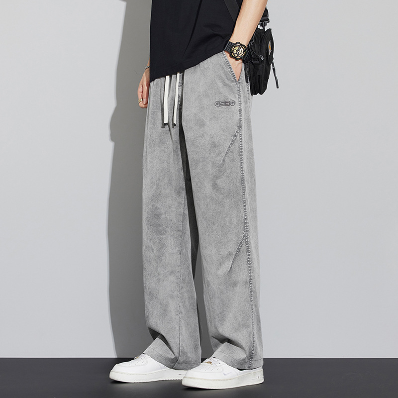 Lyocell Tencel Casual Pants Men'S Autumn Loose Straight Wide Leg Pants American Trend Drapey Versatile Long Pants