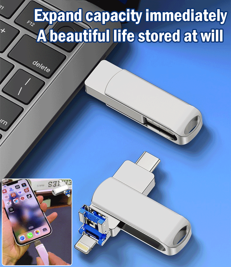 📲【2TB】Mobilní pevný disk 4 v 1 pro iPhone, počítač, Android a iPad