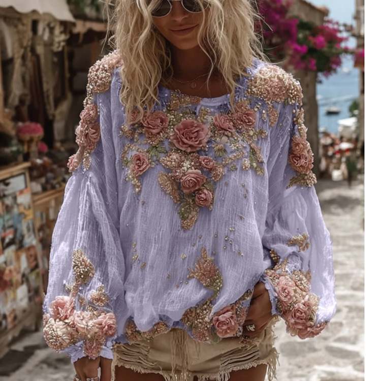 【S-5XL】💜 Stylová a všestranná halenka, vysoce kvalitní výšivka