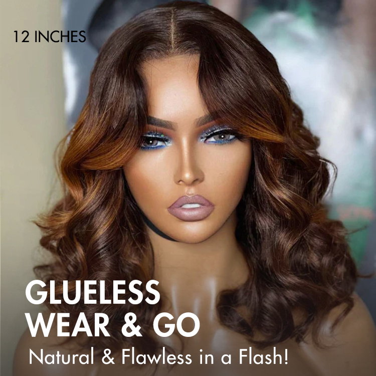 Elegant Brown Ombre Loose Wave Minimalist HD Lace Glueless Short Wig 100% Human Hair