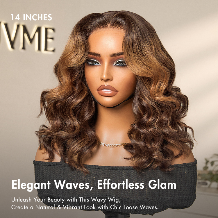 Elegant Brown Ombre Loose Wave Minimalist HD Lace Glueless Short Wig 100% Human Hair