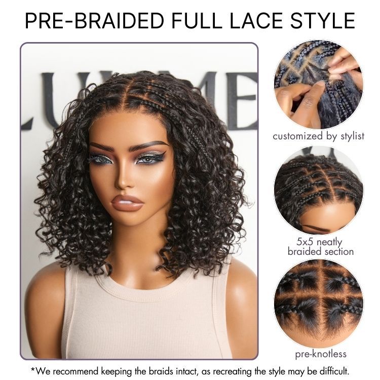 Boho Braids Deep Curly Glueless 5x5 Closure Lace with Braided Top Human Hair Wig Pre-Cut Lace