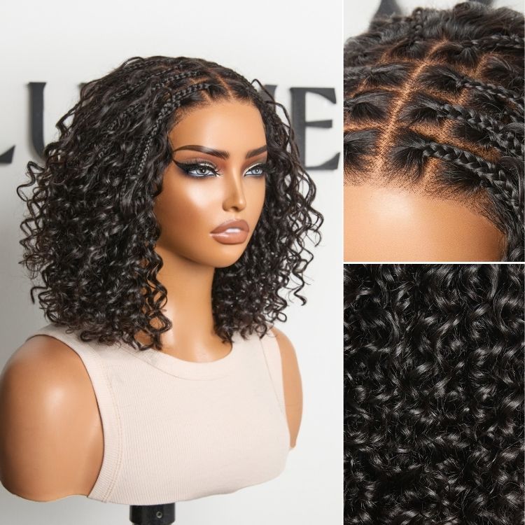 Boho Braids Deep Curly Glueless 5x5 Closure Lace with Braided Top Human Hair Wig Pre-Cut Lace