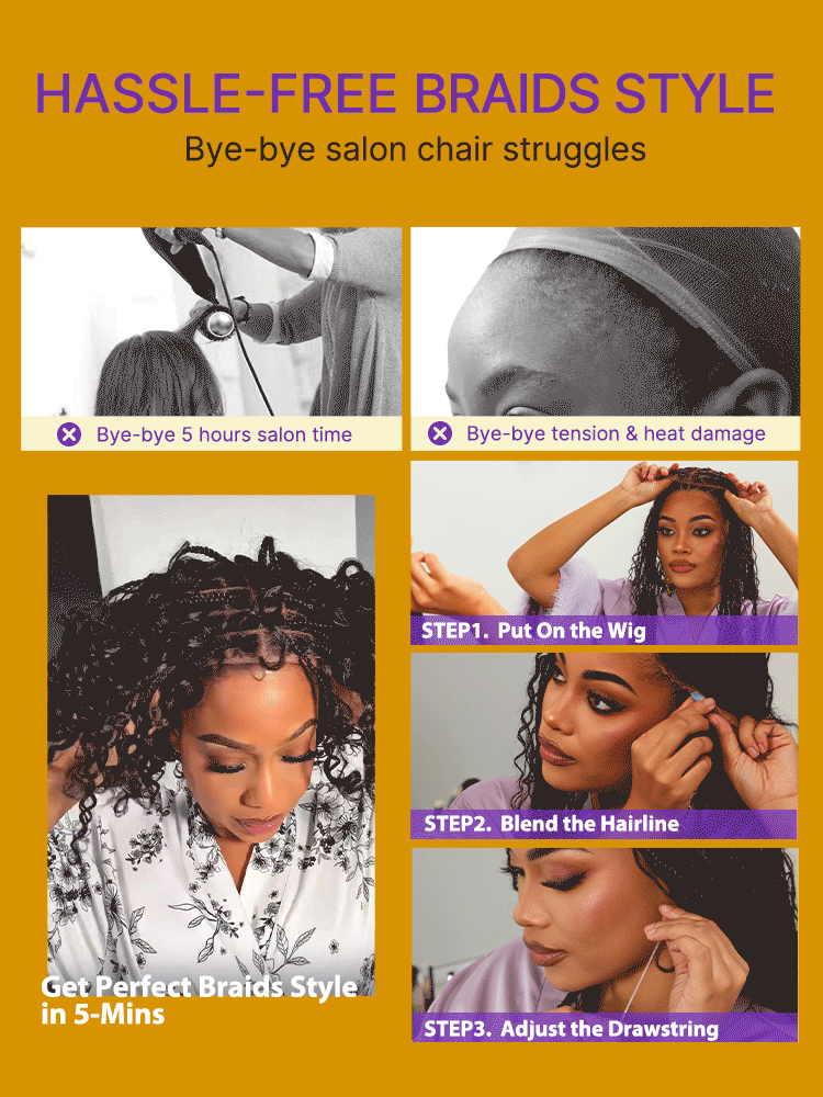 Flexi-Fit Invisi Drawstring Cap HD Full Lace Knotless Boho Curls Braided Long Wig Super Natural Scalp