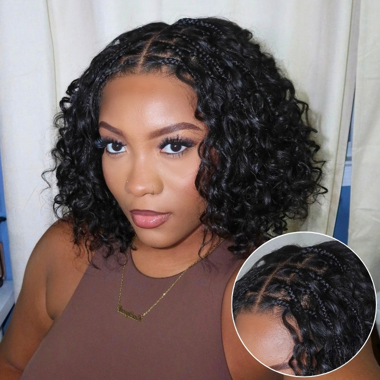 Boho Braids Deep Curly Glueless 5x5 Closure Lace with Braided Top Human Hair Wig Pre-Cut Lace
