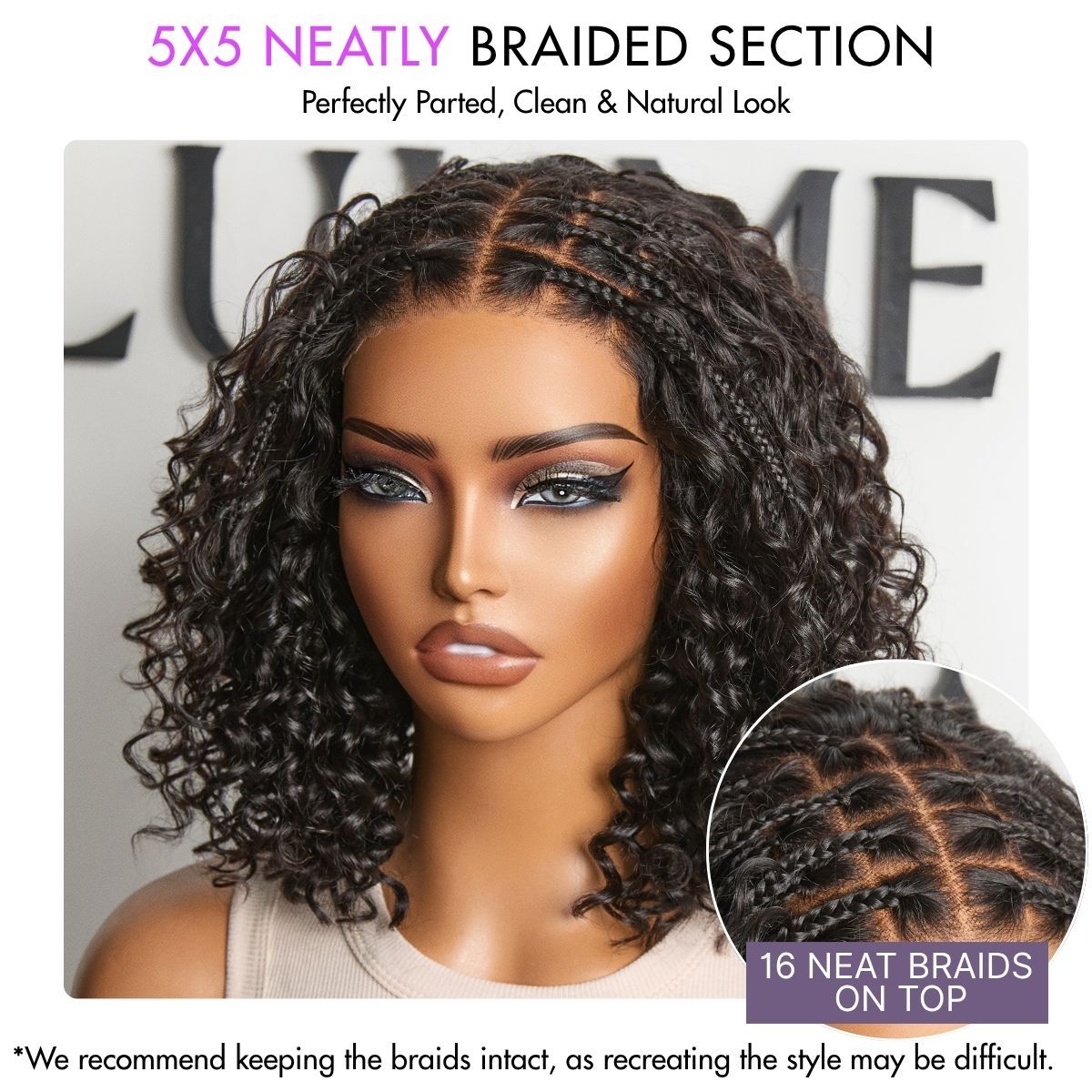 Boho Braids Deep Curly Glueless 5x5 Closure Lace with Braided Top Human Hair Wig Pre-Cut Lace