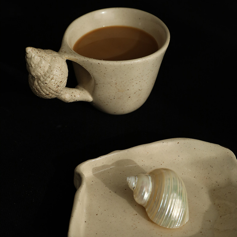 Handcrafted Ceramic Seashell Cup & Saucer