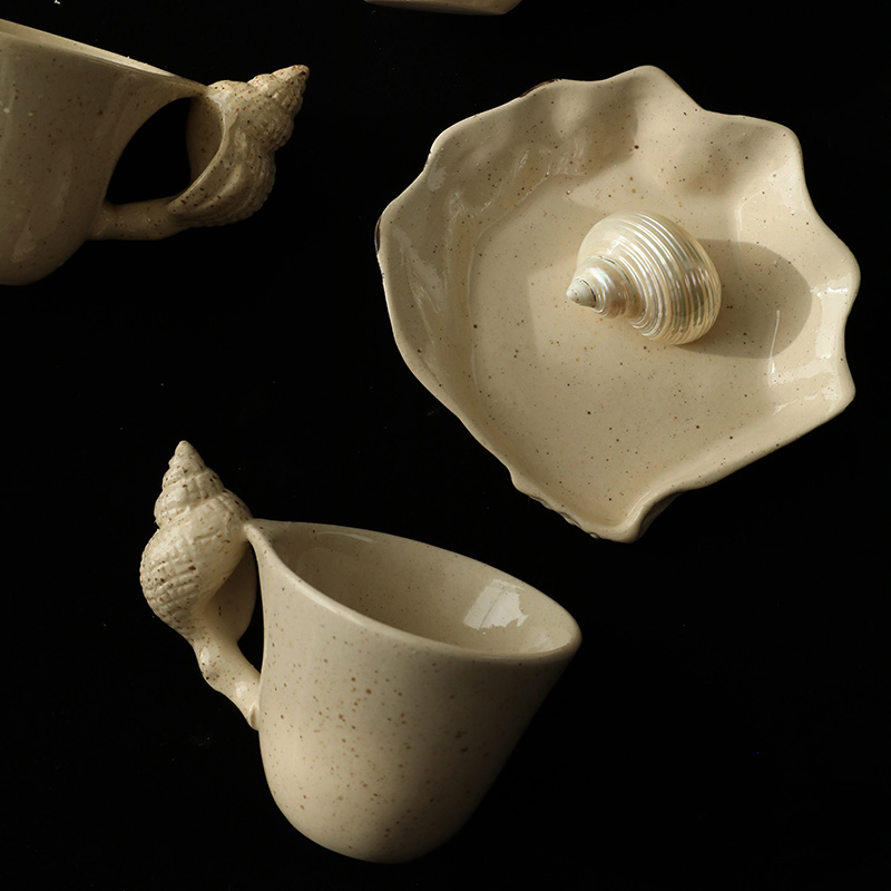 Handcrafted Ceramic Seashell Cup & Saucer
